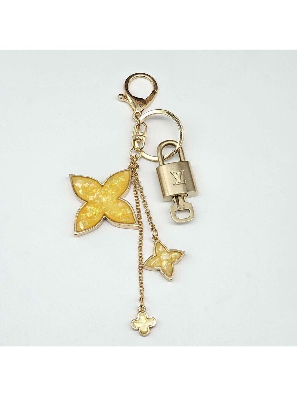 LV Gold Padlock 🔑 Authentic Louis Vuitton Charm + Unbranded Flower Keychain
